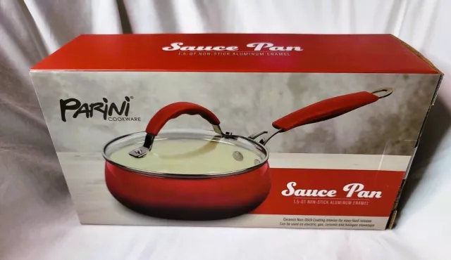 Parini, Kitchen, Parini Cookware Sauce Pan 3 Qt Non Stick Ceramic  Aluminum Enamel Red Brand New