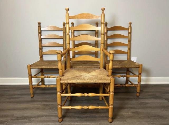 Set of 4 Pennsylvania House French Country Ladderback Rush Seat Dining Chairs