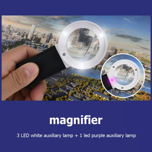 Handheld Magnifying Glass w/ 4 LED Illuminated Magnifier Loupe Lens for Reading