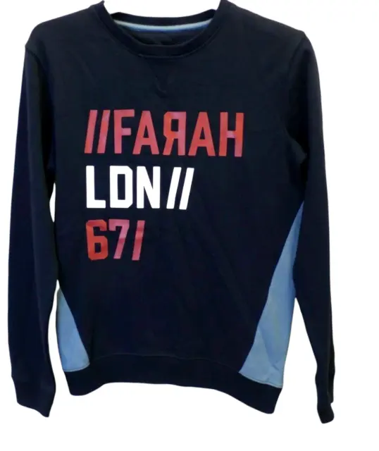 Farah London Jeans Teen Age 14 15 years blue long sleeve logo jumper sweater new