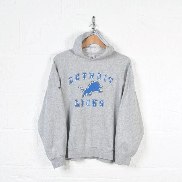 Vintage NFL Detroit Lions Hoodie Sweatshirt Grey Large