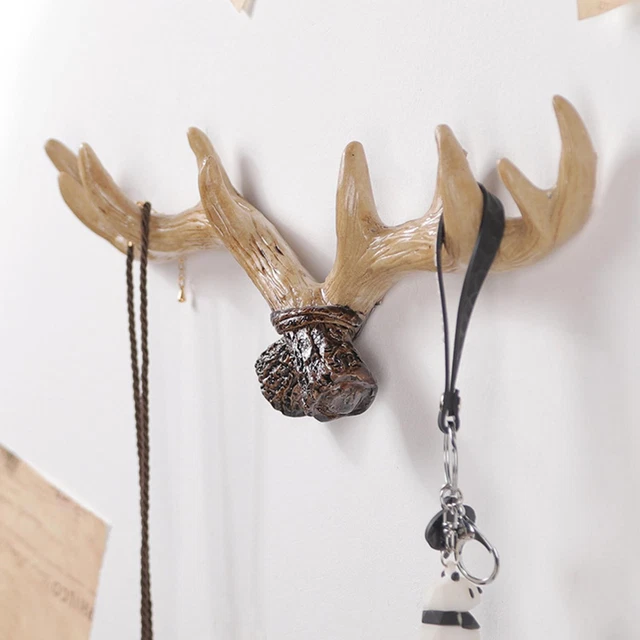 Deer Antler Key Rack Hanger Coat Hooks Hat Towel Cast Iron Wall Mount Cabin Home