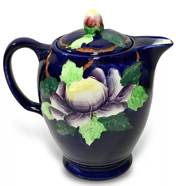 Antique Art Deco 1930s MALING PEONA Teapot England Hand Painted Cobalt Floral 2