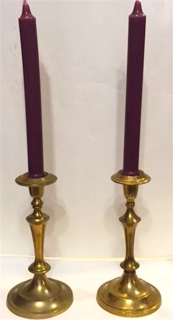 Pair  Classic 8.5" Beaded Edge  Brass Candlesticks   Very Pretty