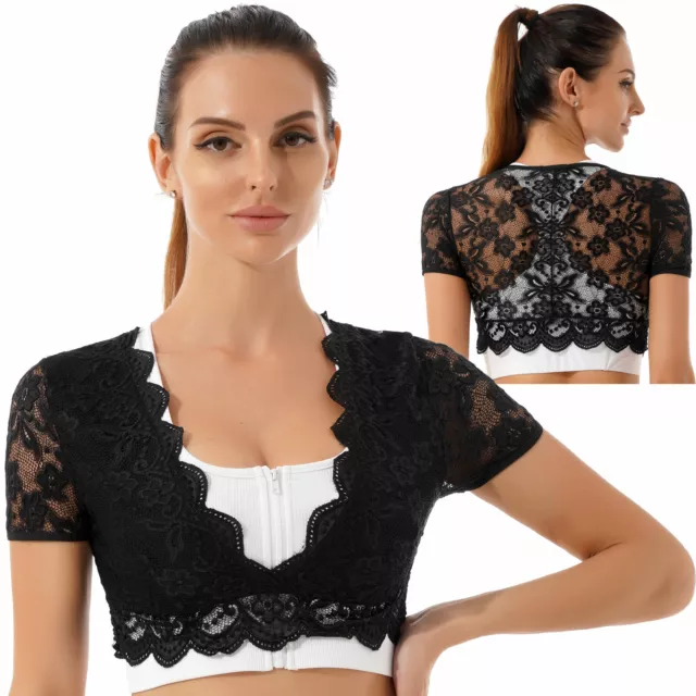 Sexy Womens Deep V Neck Lace Crop Top Summer Hollow Out T-Shirt Blouse Tank Tops 3