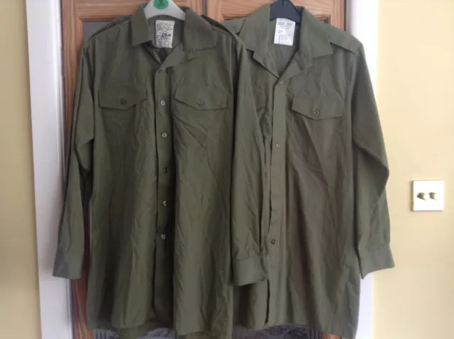 BRITISH ARMY 2 x SHIRT MANS GENERAL SERVICE OLIVE LONG SLEEVE 35/37