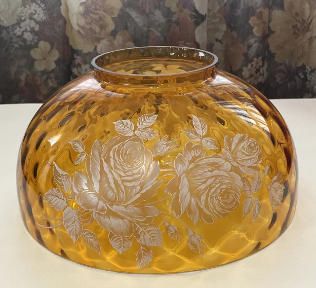 Vintage 14" White Rose Oil Or Electric Hanging Glass Dome Light Lamp Shade