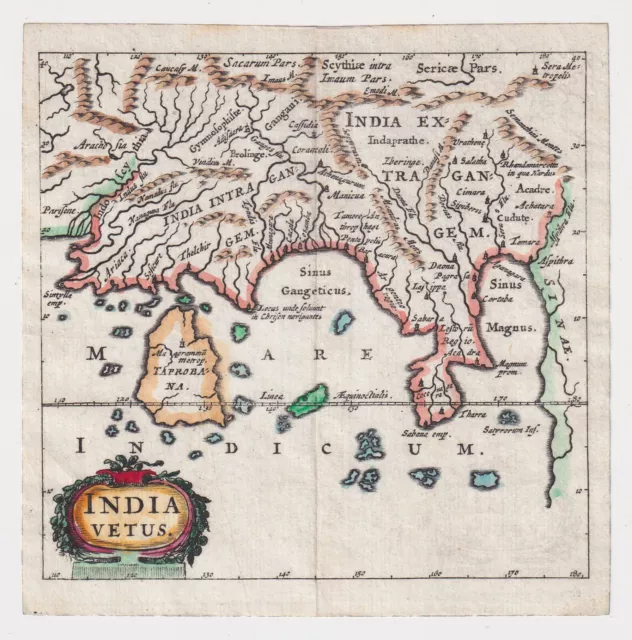 Philippus Cluverius (1580-1622), mappa dell'India, 1686