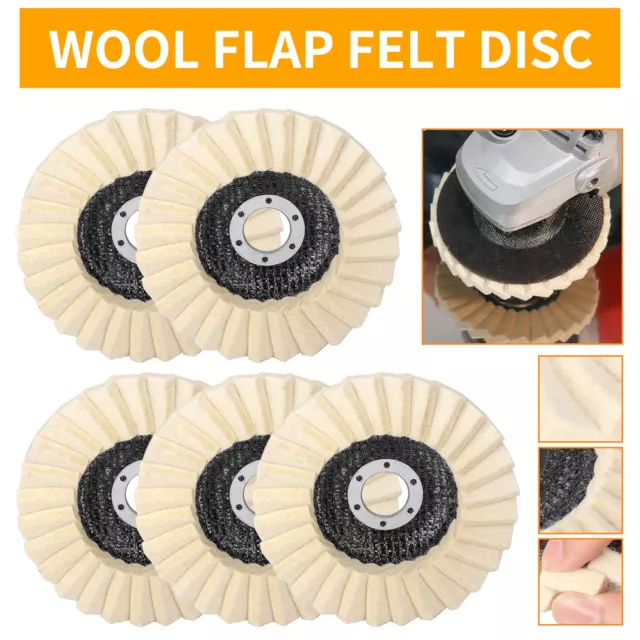 5Pcs 125mm Flap Wool Flap Felt Disc Wheel Polishing Buffing F Wood Angel Grinder