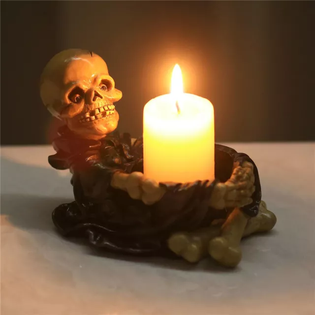 Skull Candle Holder Halloween Tealight Resin Skeleton Candle Gothic Skull Decor 3