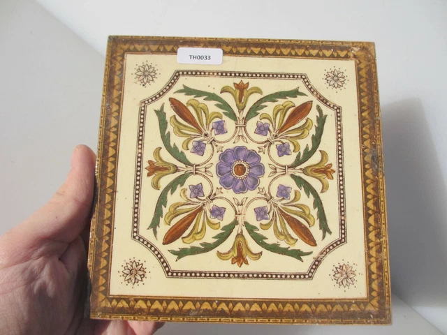 Antique Ceramic Tile Architectural Vintage Floral Flower Flowers Art Nouveau Old