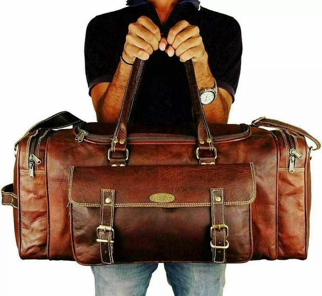 Grand sac de voyage fait à la main en cuir vintage de qualité pour hommes...