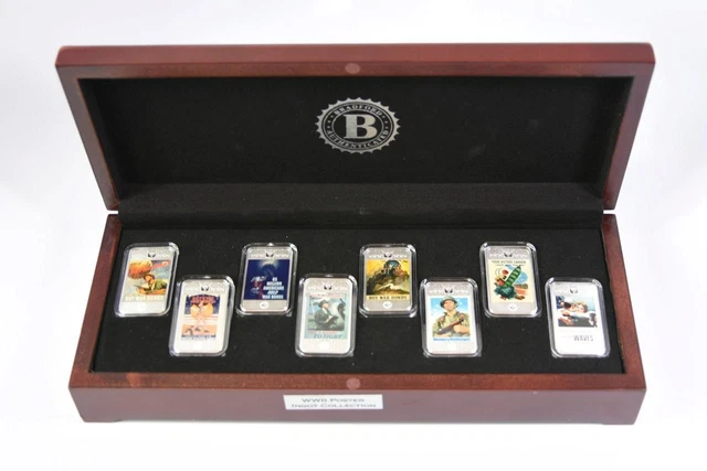 Bradford Exchange World War II Poster Ingot Collection 8pc In Wooden Case