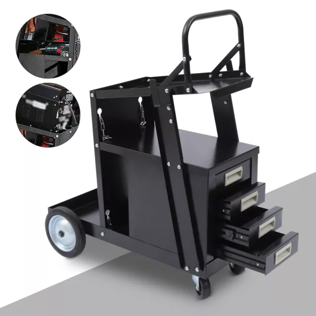 Rolling Welding Cart Welder Plasma Cutter w/ Storage Tank MIG TIG ARC 4 Drawers