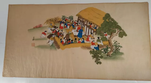 tableau peinture sur papier ancien scène de mariage XVIIIe XIXe signé