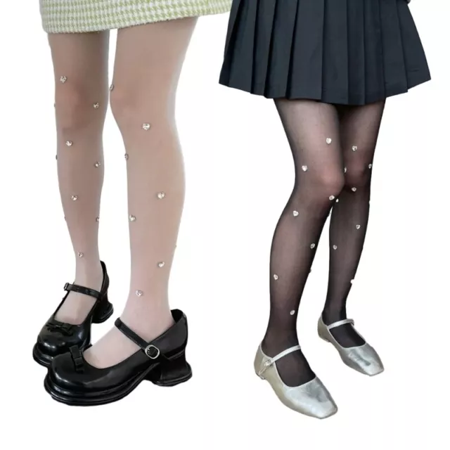 Sparkly Tights for Women Glitter Rhinestones Heart Pantyhose Stockings