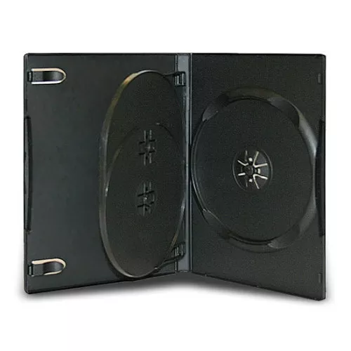 25 Standard 14mm Triple Multi 3 Disc CD DVD Black Storage Case Box