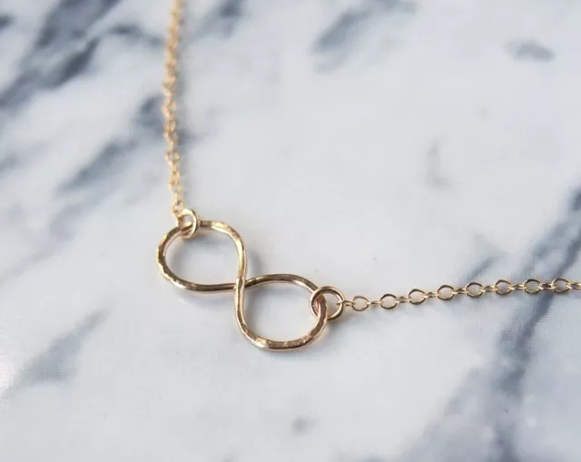 Dainty Infinity Love Friendship Necklace Hand Hammered Pendant 14K Gold Filled