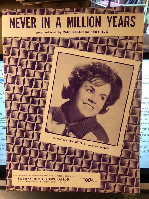 1950s  Teen pop sheet music LINDA SCOTT “Never In A Million Years’ Mint