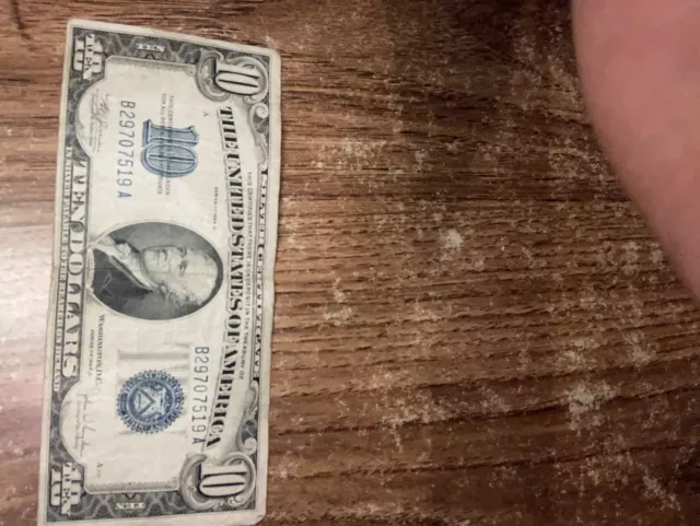 North Africa Series 1934 C $10 Dollar Bill Blue Seal Silver Certificate 