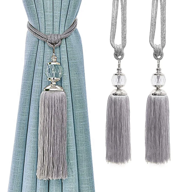 Beautiful Polyester Crystal Tassel Rope Curtain Tieback Silver set of 2 Pcs