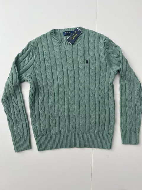BNWT Polo Ralph Lauren Cable Knit Jumper Light Green Size XL RRP £179