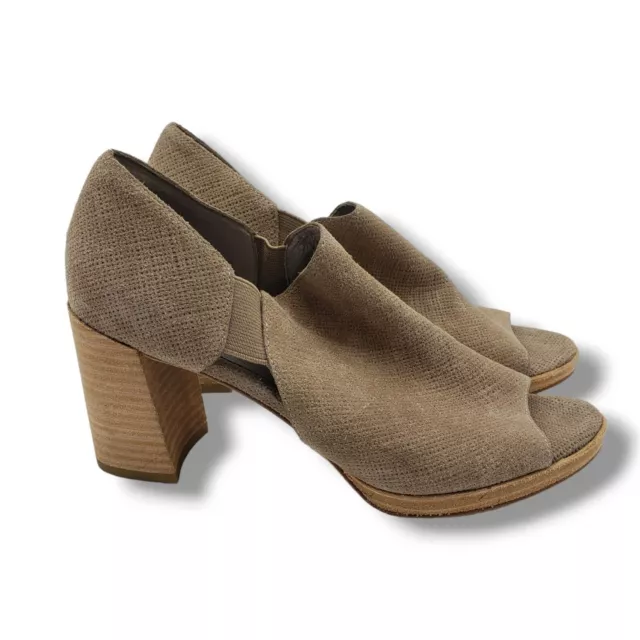 Eileen Fisher Milton Linen Suede Shoe Womens 6.5 Taupe Peep Toe Sandal