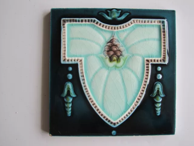 Antique Art Nouveau Moulded & Majolica Glazed Tile - T & R Boote  C1905