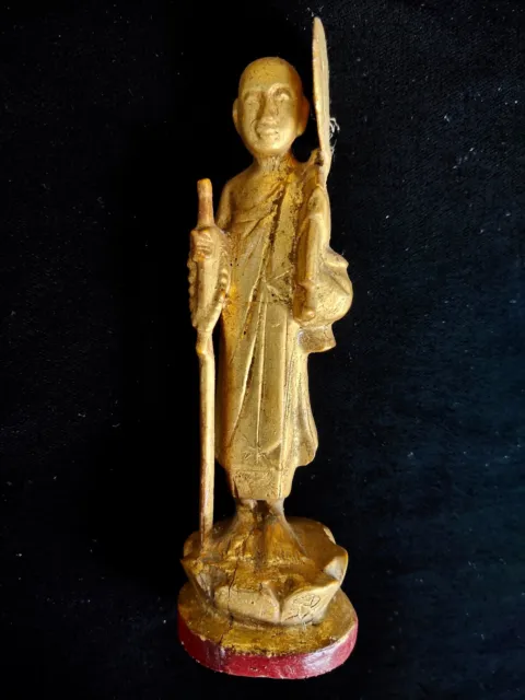 Antique 19th Century Buddha Statue Gold Gilded Alabaster Sculpture Collectible 12