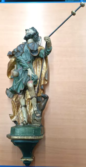 Heiligen-Statue Rochus Holz-Schnitzerei, antik