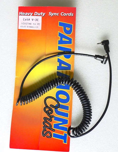Paramount 3' Coiled Sync Cord for Vivitar Flash - NEW