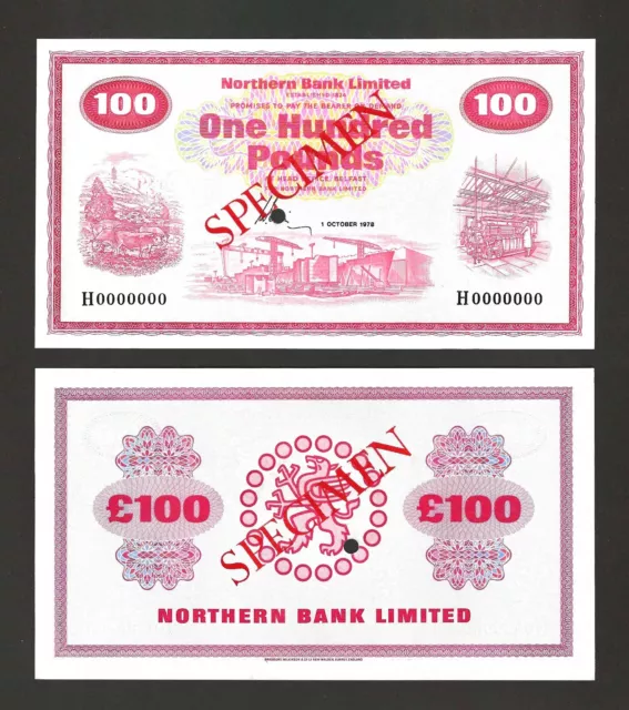 NORTHERN IRELAND 100 Pounds 1978, P-192ds SPECIMEN, UNC, Northern Bank. NR111s.