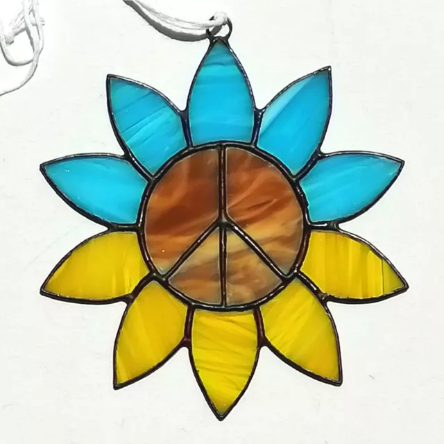 Ukraine Sunflower Stained Glass Suncatcher Peace Sign - Ukrainian Window Panel