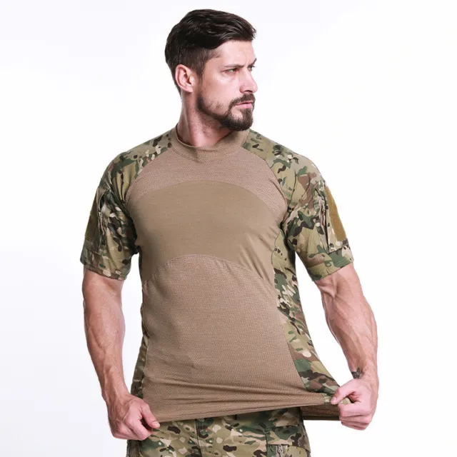 Tactical Shirt Chemise de combat à manches courtes Top Round Collar Gear Hunting