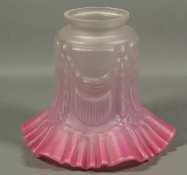 Antique French Art Nouveau Victorian Satin Pink Opalescent Glass Lamp Shade