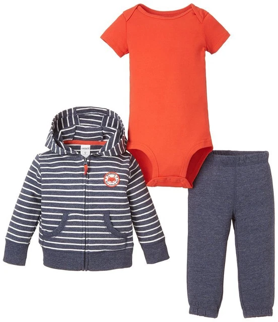 Carter's Baby Boys 3 Pc Jacket Bodysuit & Pants Set  Sly Fox  Gray   3 Months