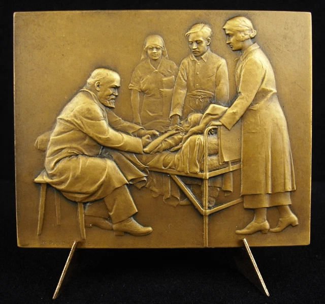 MÉDAILLE DOCTEUR A Florand scène d'hopital sc Prud'homme c1920 Médecine