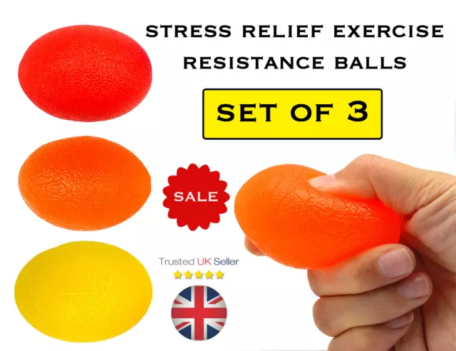 Hand Exercise Squeeze Ball Stress Relief SET OF 3 Resistance Hand Strengtheners