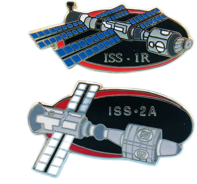 NASA PIN PAIR vtg ISS International Space Station ASSEMBLY 1R / 2a Zvezda Unity