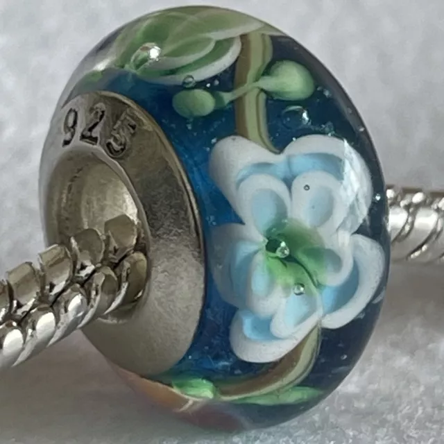 925 Silver Murano Lampwork Glass Bead “CANDY BLOOMS” Fit European Charm Bracelet