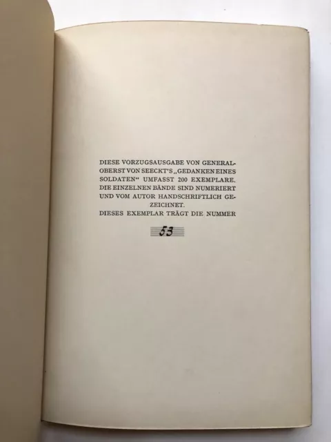 Generaloberst von Seeckt, Hans / Gedanken eines Soldaten signed edition 1929 3