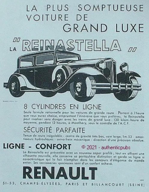 Renault Reinastella Grand Luxury Sumptuous 1931 Car Advertisement French Ad