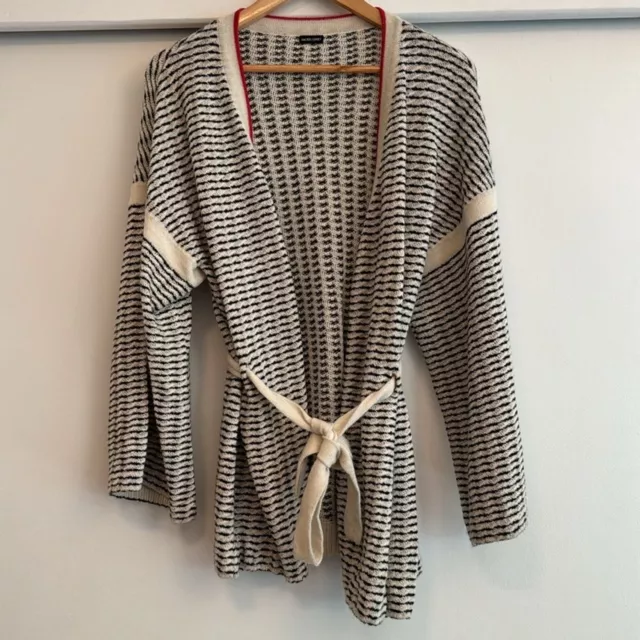 Rachel Comey Medium Black & Cream Alpaca Patterned Belted Cardigan Kimono Jacket