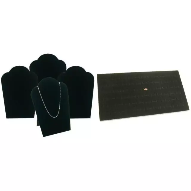 Black Velvet Necklace Pendant Busts & 72 Slot Foam Ring Display Tray Kit 5 Pcs