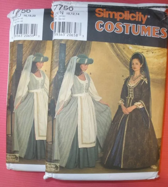 Simplicity 7756 Misses Medieval Tudor Renaissance Costume Pattern 10-14 or 16-20