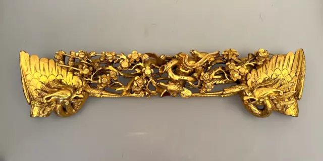 M316 Chinesisch geschnitztes Holzrelief, vergoldet, ca 66x15cm