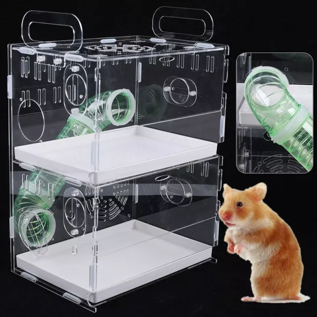 2 Tier Acrylic Hamster Cage Habitat Clear Rodent Gerbil Mouse Mice Rat House NEW