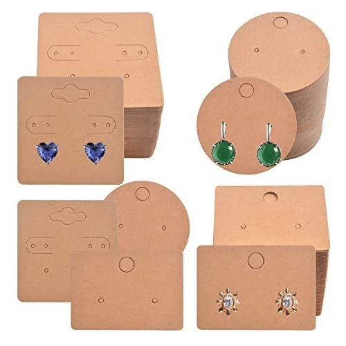 300 Sheets Brown Blank Earring Holder Cards Kraft Paper Jewelry Display Cards...