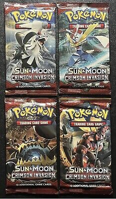 Sun And Moon Crimson Invasion Pokemon TCG Booster Pack COMPLETE ART SET 4 Packs