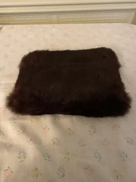 Vintage Muff Real Fur Soft Small Ladies Brown Zip Inside For Coins 10"L X 7.5"W